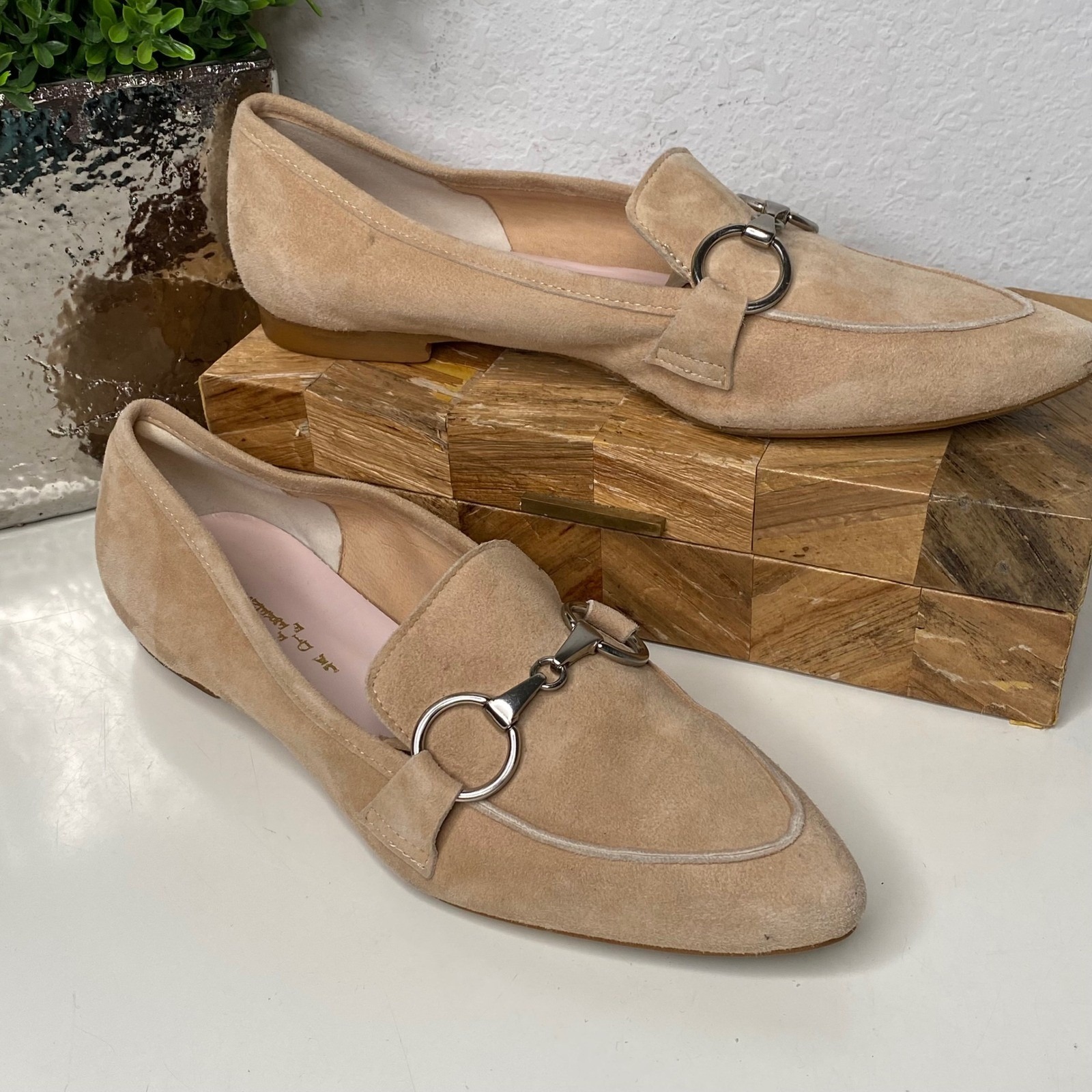 Michele Lopriore La Difforenza Tan Suede Loafers Pointed Toe Flats 40 Eu/10 Us